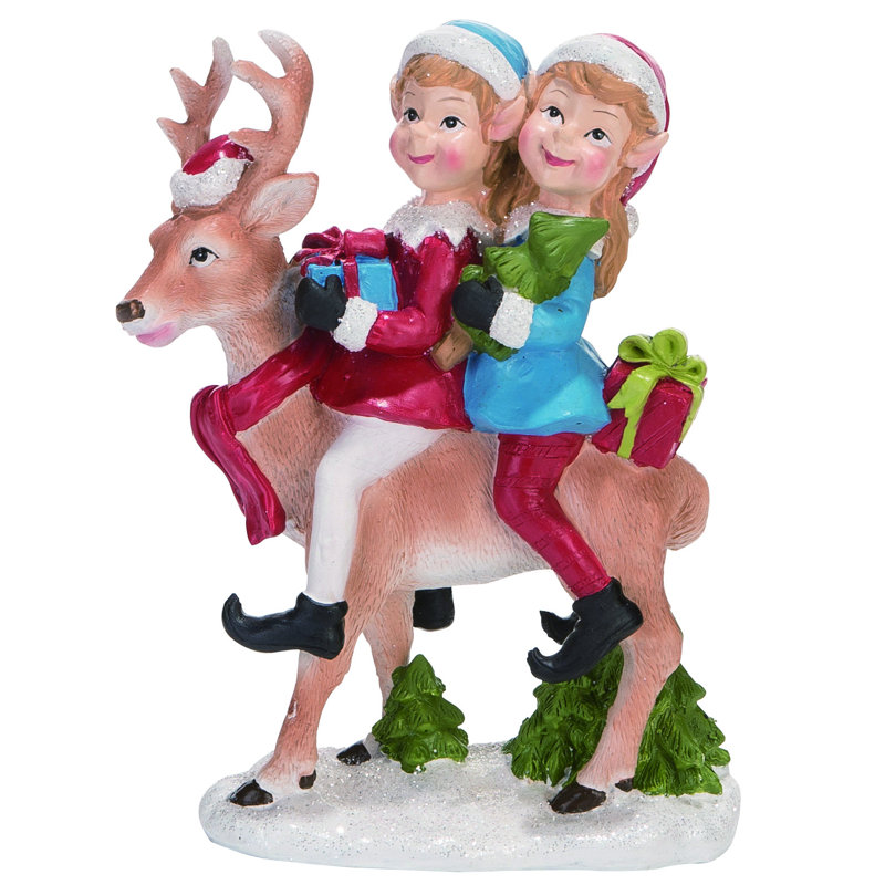 The Holiday Aisle® Resin Elf with Reindeer Figurine Wayfair
